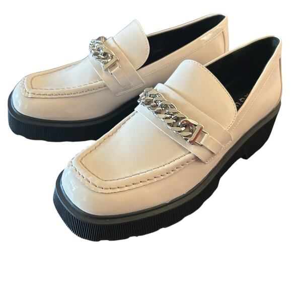 Aqua Blake Patent Square Toe Penny Loafer Chain Detail Platform Lug Sole NEW 9.5 - Picture 1 of 11